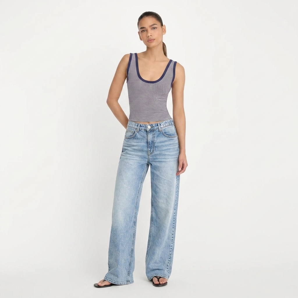 Jean Baggy Wide-Leg Taille Haute Bleu Clair Agadir - vue face complète