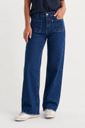 Jean Wide-Leg Taille Haute Poches Plaquées Bleu Foncé Meknès - vue face complète