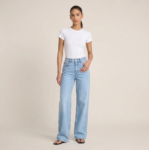 Jean Baggy Wide-Leg Taille Haute Bleu Clair Délavé Éclat - vue face complète