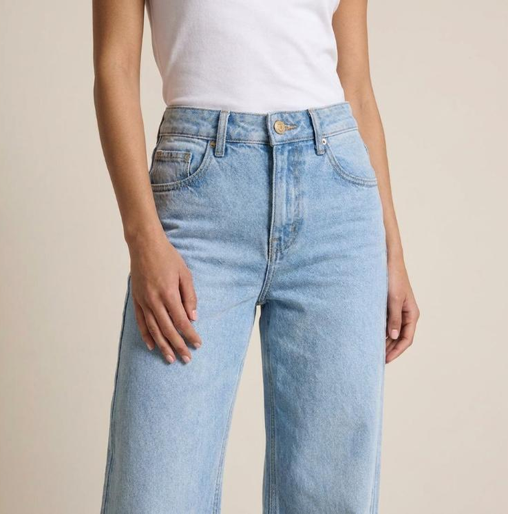 Jean Baggy Wide-Leg Taille Haute Bleu Clair Marrakech - détail devant