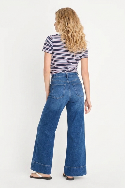 Jean Baggy Taille Basse à Revers Bleu Foncé Essaouira - vue de dos