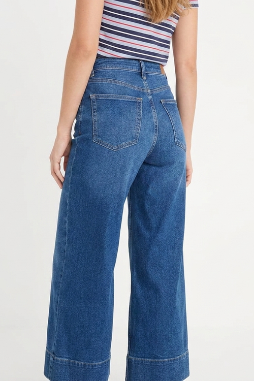 Jean Baggy Taille Basse à Revers Bleu Foncé Essaouira - gros plan dos