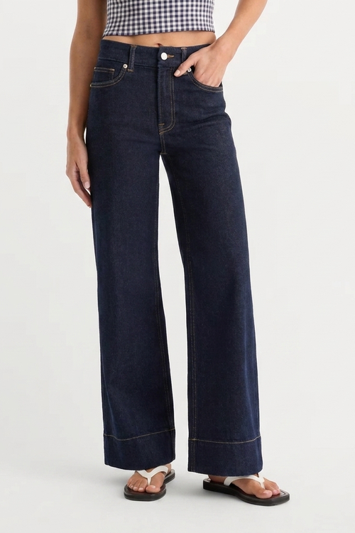 Jean Wide-Leg Taille Haute à Revers Bleu Indigo Tanger - vue de dos