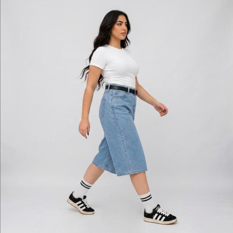 Short Baggy Wide-Leg Taille Haute Bleu Clair Fès - vue profil