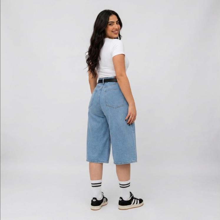 Short Baggy Wide-Leg Taille Haute Bleu Clair Fès - vue dos