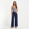 Jean Wide-Leg Taille Haute à Revers Bleu Indigo Tanger - vue de face complète